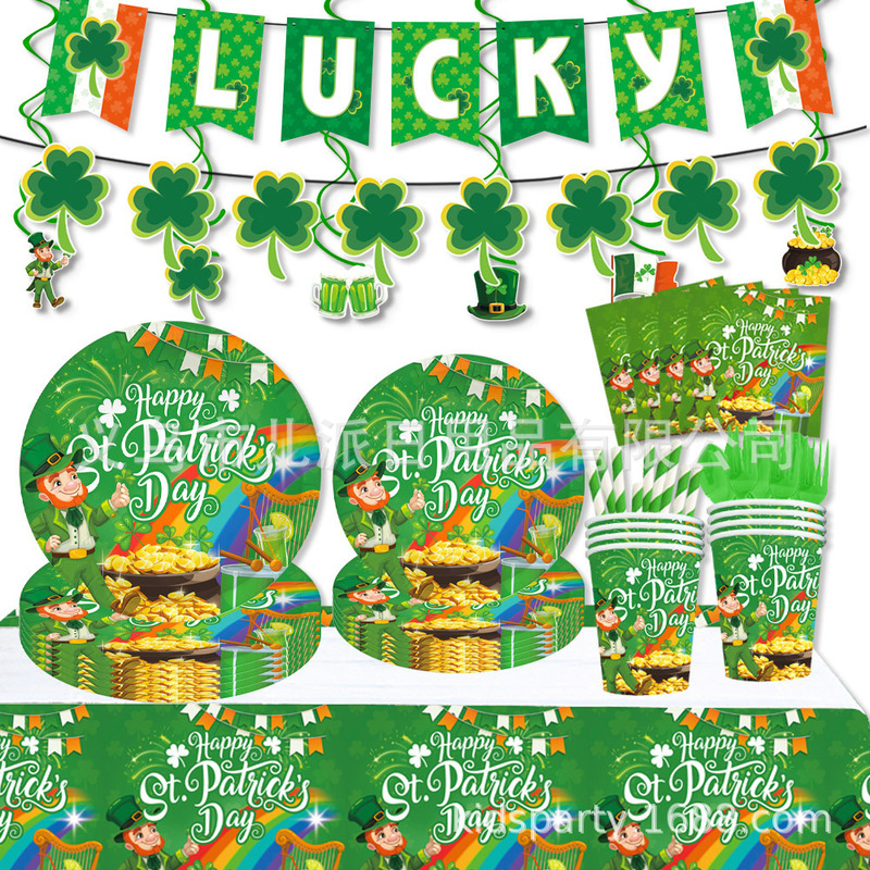 St. Patrick's Day Clover Party Tableware Paper Plate Tissue Banner Irish Festival Party Supplies Decoration