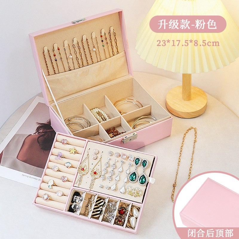 Caja de joyería de lujo ligera de té, pernos multicapa de gran capacidad con cerradura, caja de joyería, joyería de auriculares, almacenamiento de joyería tipo cajón image 19
