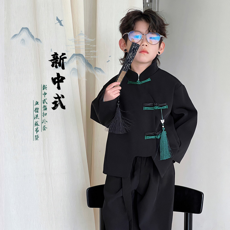 兒童新中式唐裝2024春季新款男女童盤扣國風外套中小童古風漢服