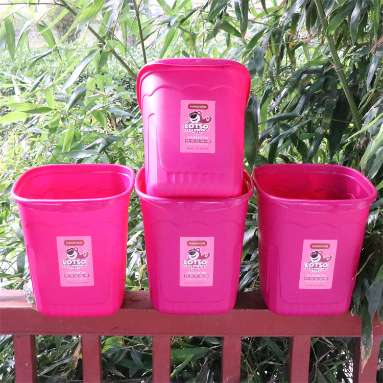 Thickened Plastic Strawberry Bear Cartoon Trash Can Without Pressure Ring, Lidless Storage Sanitary Bin, Drop-Resistant Garbage Paper Basket