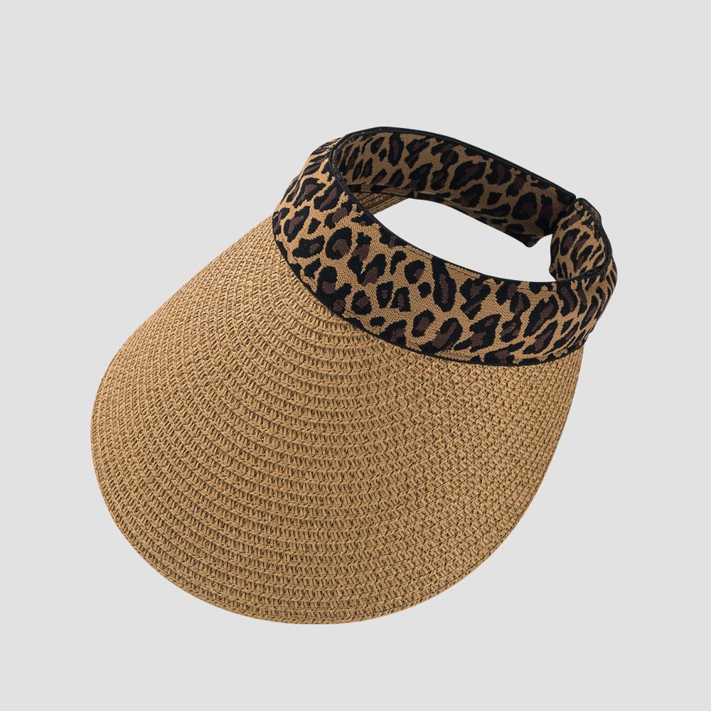 Wholesale Korean Sun Hat Small Leopard Print Straw Hat Empty Top Cap Summer Sunshade Beach Hat display picture 7