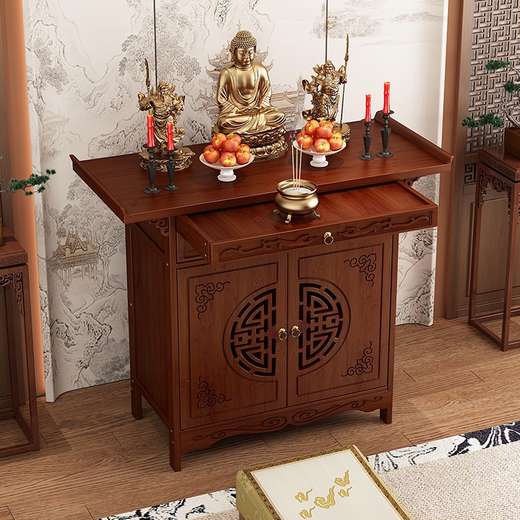 Buddhist Altar for Home Use, Living Room Incense Table, New Chinese Style Altar, Non-Solid Wood Floor-Standing Guanyin Buddha Statue Offering Table