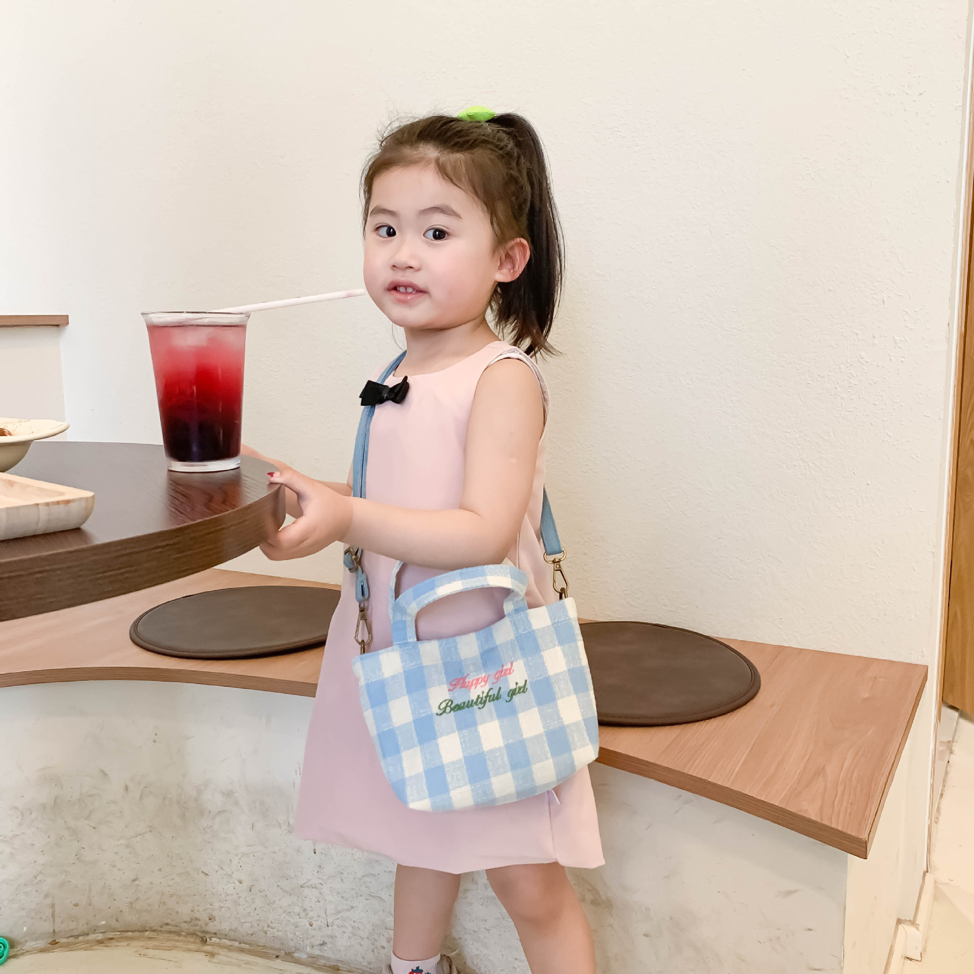 letras extranjeras bolsos de hombro para niños, lona bordada, bolsos de mochila para niños y niñas, bolsos de moda para niños, bolsos de arco a cuadros