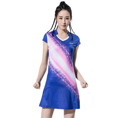 速干V领羽毛球服连衣裙女排球服修身收腰女装乒乓球服印字网球衣