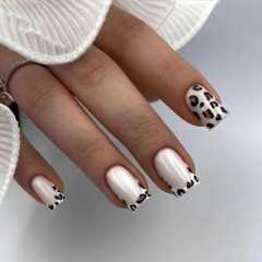 Glow-in-the-Dark French Leopard Print Medium-Length European & American Wholesale Instagram Style Cute & Cool Girl Worn False Nails