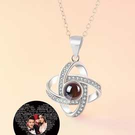 四叶草项链女 S925纯银锁骨链潮网红100种语言我爱你投影吊坠