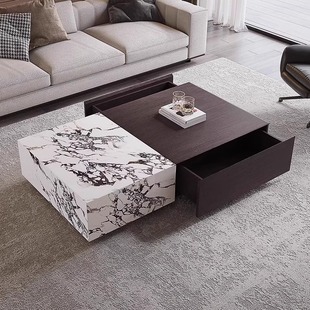 Middle Ancient Italian Style Rock Board Coffee Table Modern Simple Rock Board Solid Wood Small Apartment Living Room Household Rectangular Combination