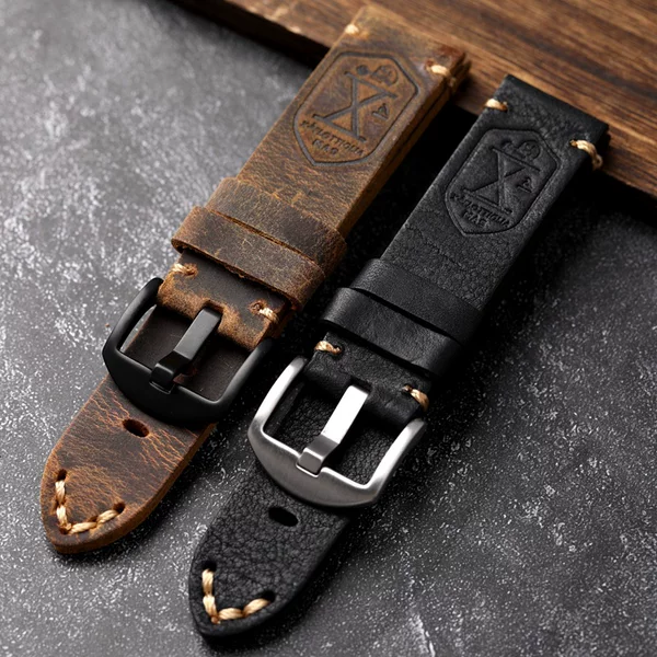 Handmade Vintage Leather Watch Strap 20 21 22 23 24 26mm Suitable for Seiko and Tudor Men's Watches, Genuine Soft Leather