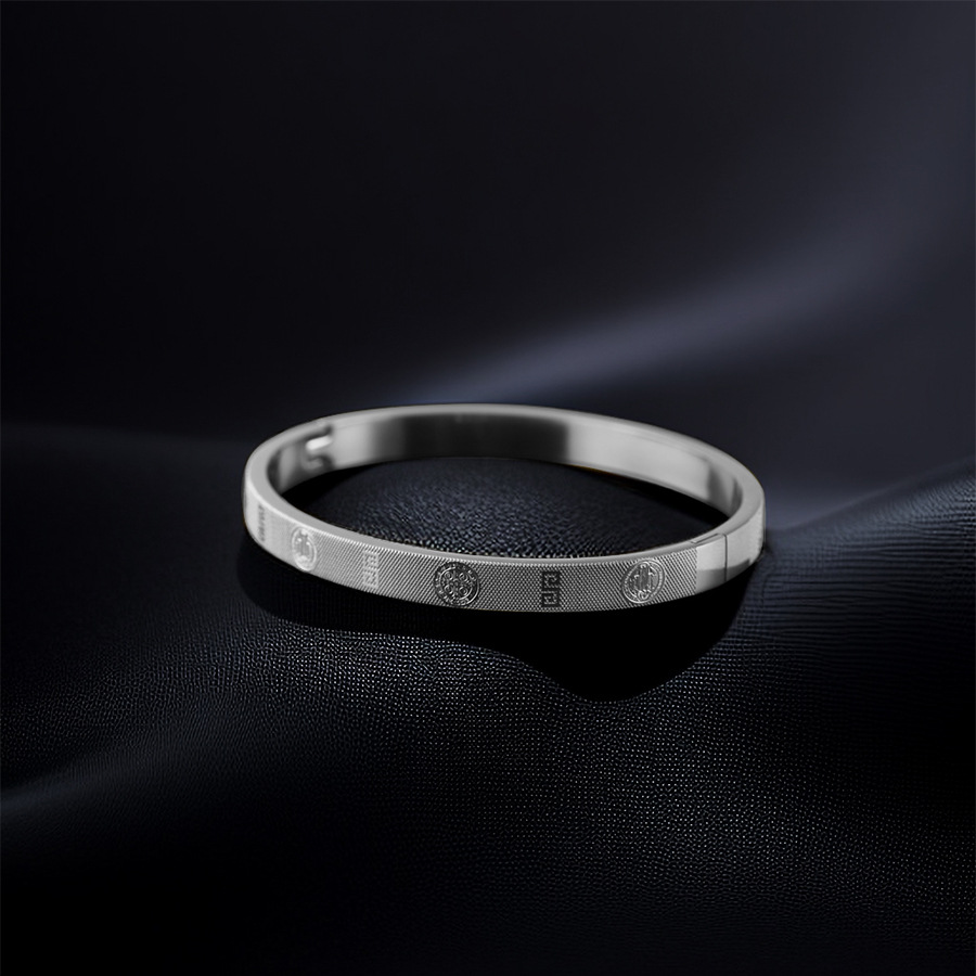 22g Weight Bangle Classification Titanium Steel Chain Material 1 Piece Quantity Holiday, Daily Occasion Titanium Steel Material Symbol Pattern Women's Gender Plating Design Retro Style Retro Symbol Titanium Steel Bangle In Bulk 13