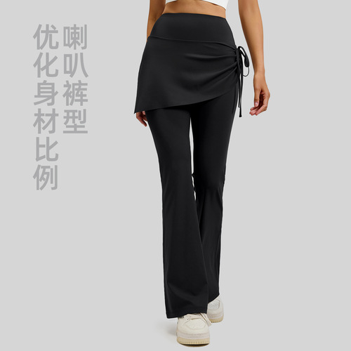 Juyi Tang Puff Wrinkle Bell-bottom Pants False Two-piece Micro-waist High-waist Hip-lifting Yoga Pants