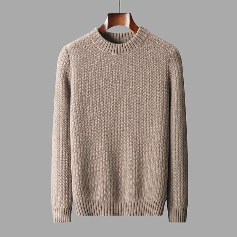 100% Pure Cashmere Sweater for Men, Five-Needle Thickened Ingot Stitch Jacquard Sweater, Cross-Border Round Neck Outerwear, Warm Base Shirt