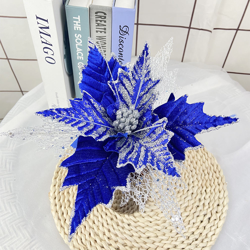 Nueva Flor de Navidad flor artificial polvo de oro hueco franela decoración de árbol de Navidad fiesta decoración de vacaciones flor falsa al por mayor