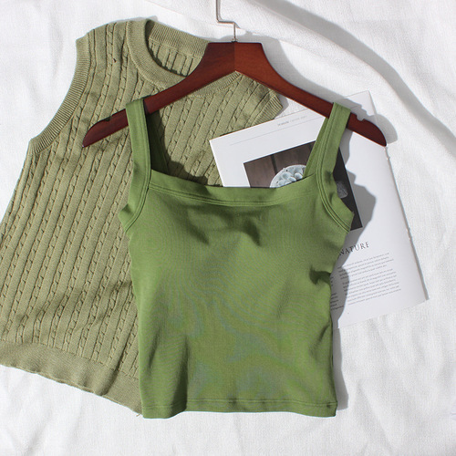 Pure cotton back-beautiful underwear camisole all-in-one bra thin tube top with padded chest square collar for outer wear