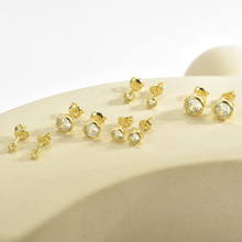 S925纯银电镀18K黄金色镶嵌锆石时尚极简圆形设计简约女高级耳钉