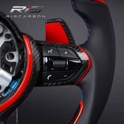 blue dual-tone flat-bottom steering | Steering wheel