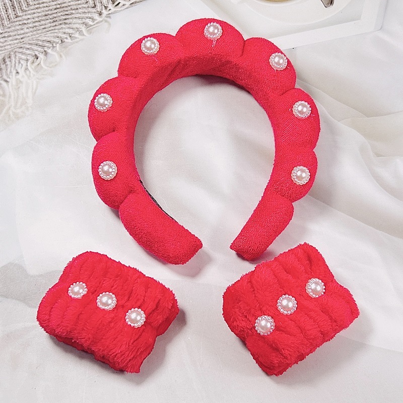 기계 재봉 트위스트 진주 머리띠-빨강 (20*17*4cm 89g)