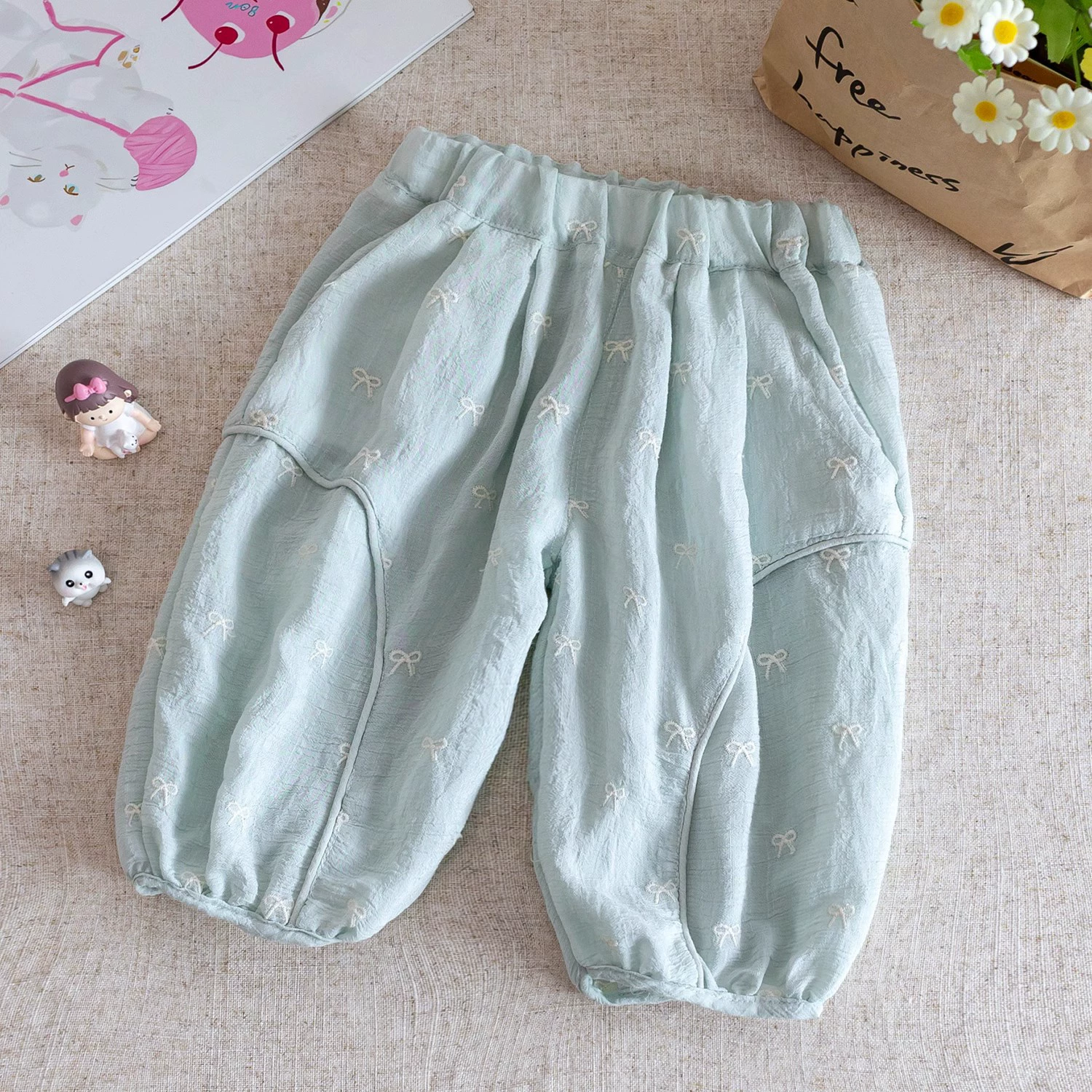 Кремовая comfortable милый женский/девочка футболка, фонарик с бантом, комплект, новая коллекция