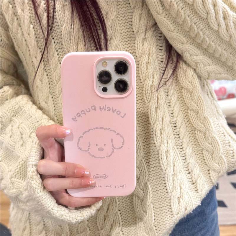 适用iPhone16ProMax液态字母小狗手机壳苹果15大孔肤感防摔手机壳|undefined