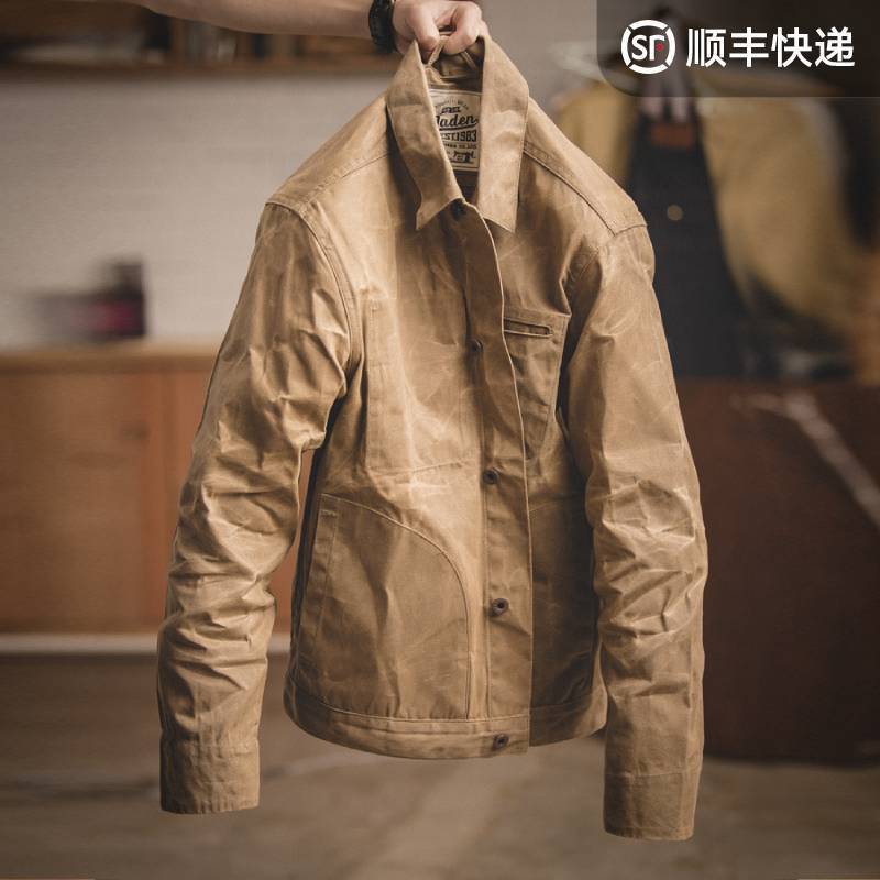 Madden Workwear American Heavyweight Vintage Yellowstone Khaki Canvas Oil Wax Jacket Ami Khaki Hard Jacket Men's Clothing