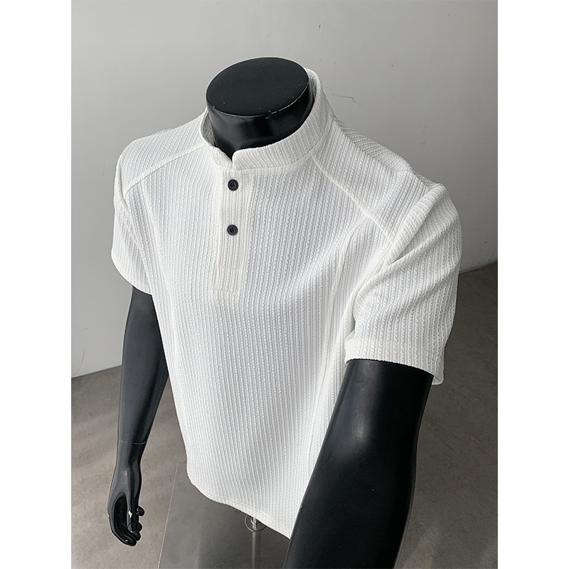 In Stock: Summer Trendy Textured Stand-Collar Plus-Size Short-Sleeve Top Dt60171 Special P18 Recommended Retail Price 48