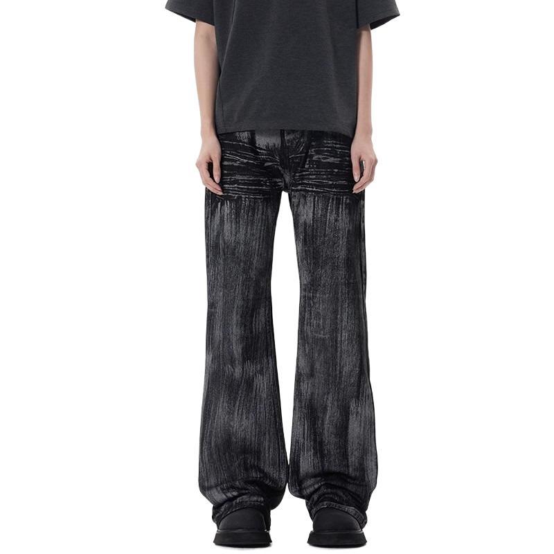 Pantalones vaqueros encerados vintage para hombre, corte recto relajado, estética limpia, lavado desgastado, ropa informal de calle_voghion.com