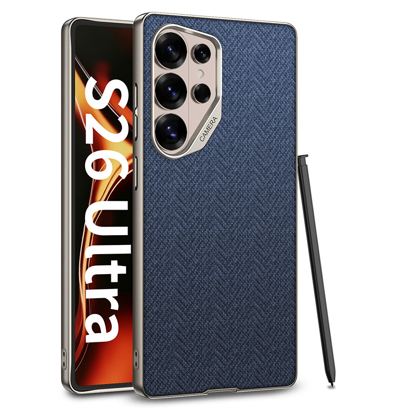 Adatto per custodia per telefono Samsung S26 Ultra, pelle creativa con texture in nylon, fori grandi, vernice metallizzata, tinta unita_voghion.com