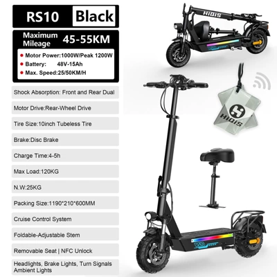 European and American overseas warehouse Qatlanan elektrik skuterlər - lithium-battery-48v-15ah-long-range-45-55km-1200w-high-power-with-telescopic-handlebar-seat