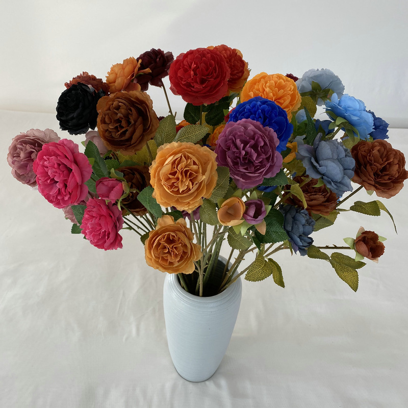 European-Style Artificial 3-Headed Peony Silk Flower Wedding Home Decoration Fake Flower Wedding Arch Arrangement Artificial Peony Flower