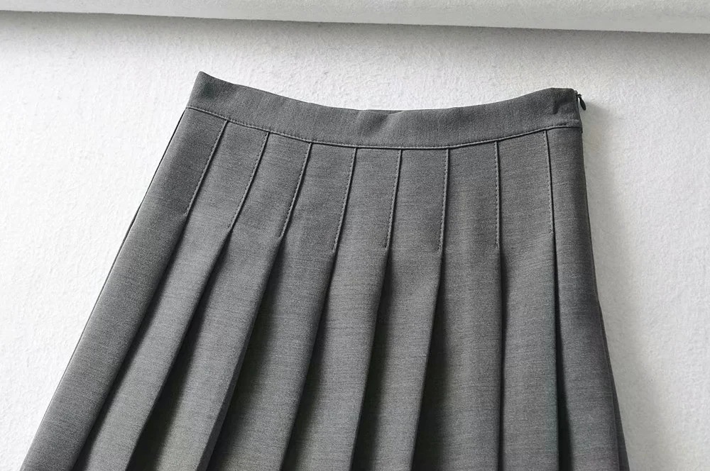 high waist solid color pleated skirt NSAC21959
