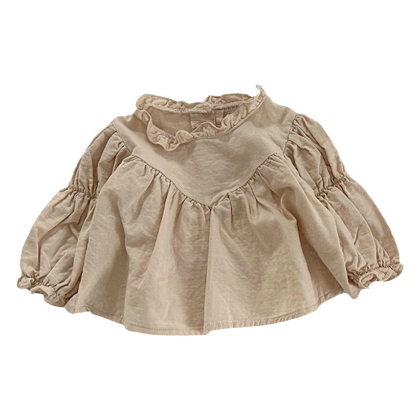 Estilo coreano ins otoño nueva camisa de los niños niñas bebé estilo occidental lindo Fei borde linterna manga suelta muñeca camisa