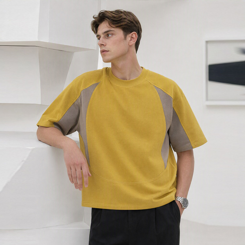 ETAI men's clothing | Summer street style color-blocked round-neck short-sleeve T-shirt for men, 230g pure cotton, drop-shoulder design, trendy brand T-shirt ETAI men's clothing | Summer street style color-blocked round-neck short-sleeve T-shirt for men, 230g pure cotton, drop-shoulder design, trendy brand T-shirt