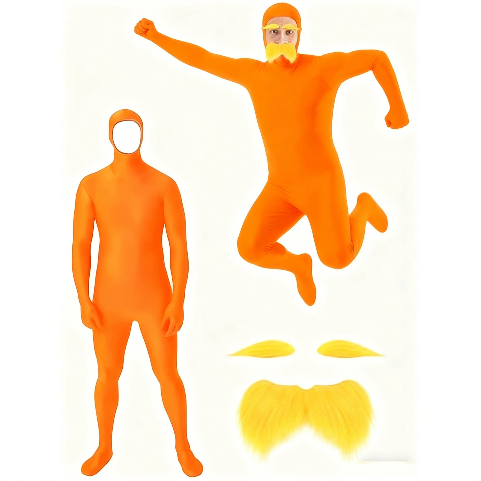 Amazon Halloween full-body costume, face-revealing bodysuit, orange and black invisibility suit for masquerade party