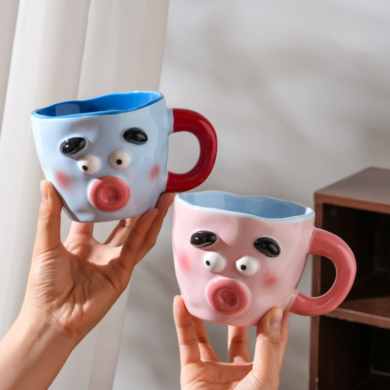 Tazas de cerámica de nicho feas, tazas de agua caseras de alto nivel, tazas de cumpleaños