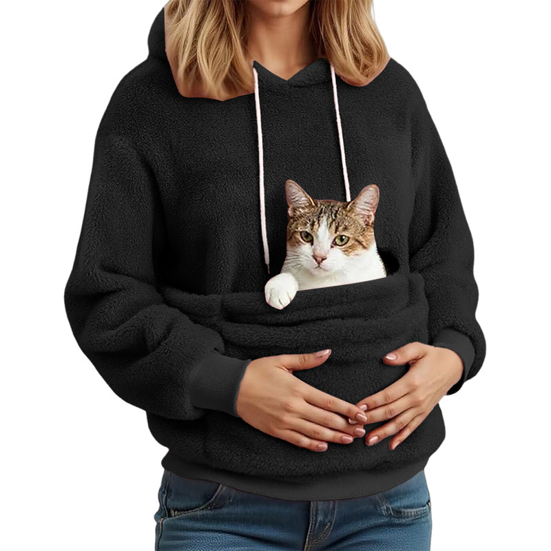 Amazon European and American Autumn and Winter Women's Flannel Hooded Sweatshirt Pet Pocket Design Top Amazon European and American Autumn and Winter Women's Flannel Hooded Sweatshirt Pet Pocket Design Top