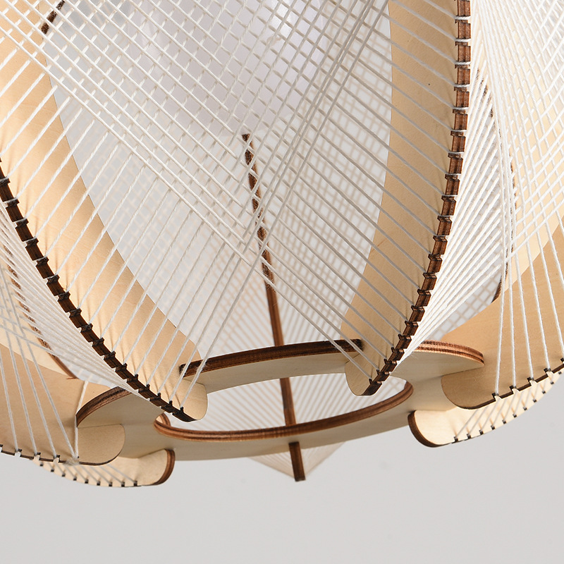 Araña de estilo japonés vintage cuerda de cáñamo cama y desayuno dormitorio sala de estar lámpara de madera creativa estilo chino lámparas de madera maciza