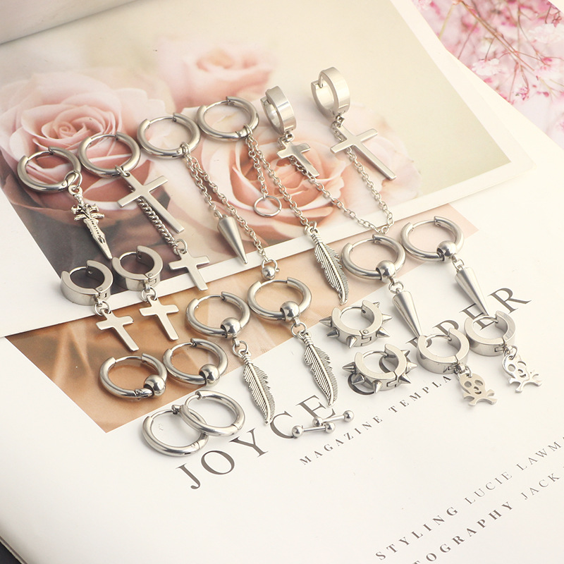 Fashion Titanium Steel Punk Earrings Stainless Steel Ear Jewelry Men Women Heart detail image 10