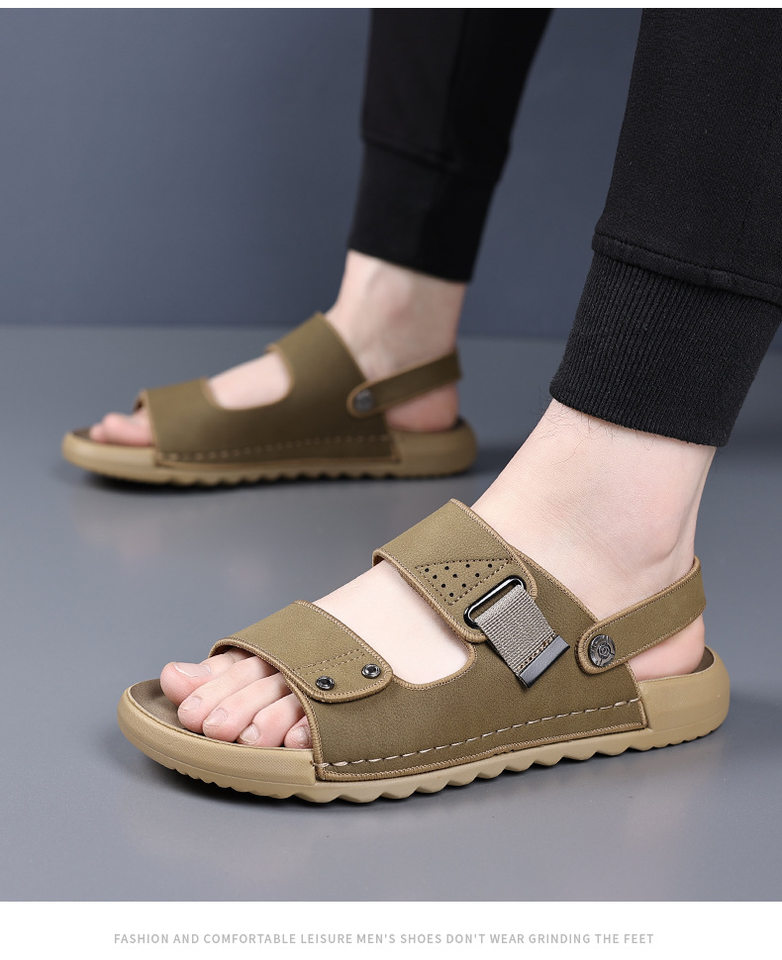 Dép sandal nam quai ngang đế mềm đi được hai kiểu, thoáng khí chống trượt — 5555 màu kaki, 5555 màu vàng chi tiết 11