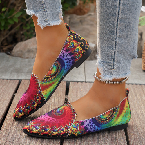 Women's Casual Flat Shoes, Colorful Pointed Toe Slip-On Loafers for Daily Wear and Walking