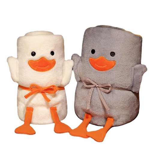 可爱卡通鸭鸭卷毯婴童抱毯幼儿园午睡空调毯节日活动礼品小毛毯