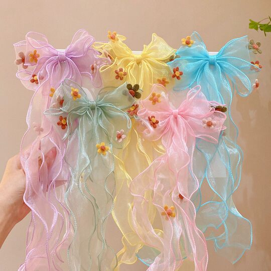 Children's Hair Band Girl's Rainbow Bow Braided Hair Clip Headwear Princess Ponytail Ribbon Hairpin Girls' Hair Accessories