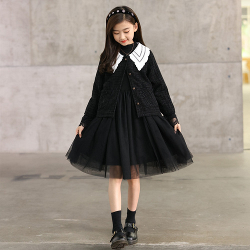 Girls dress suit  spring and autumn new style medium and large children's clothing wholesale spring clothes cardigan jacket two pieces