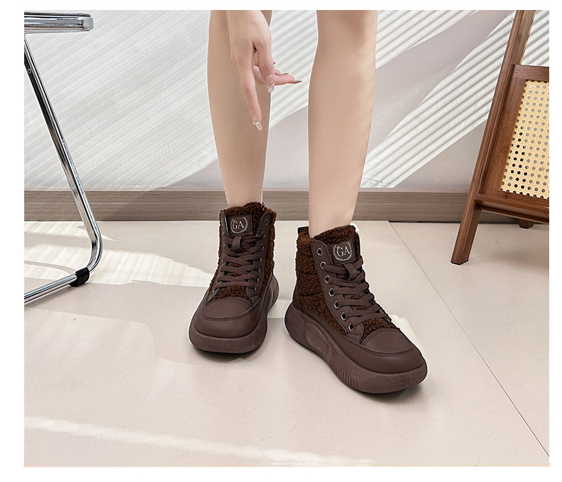 Women's Plush High Top Cotton Shoes Versatile Casual Trainers_voghion.com