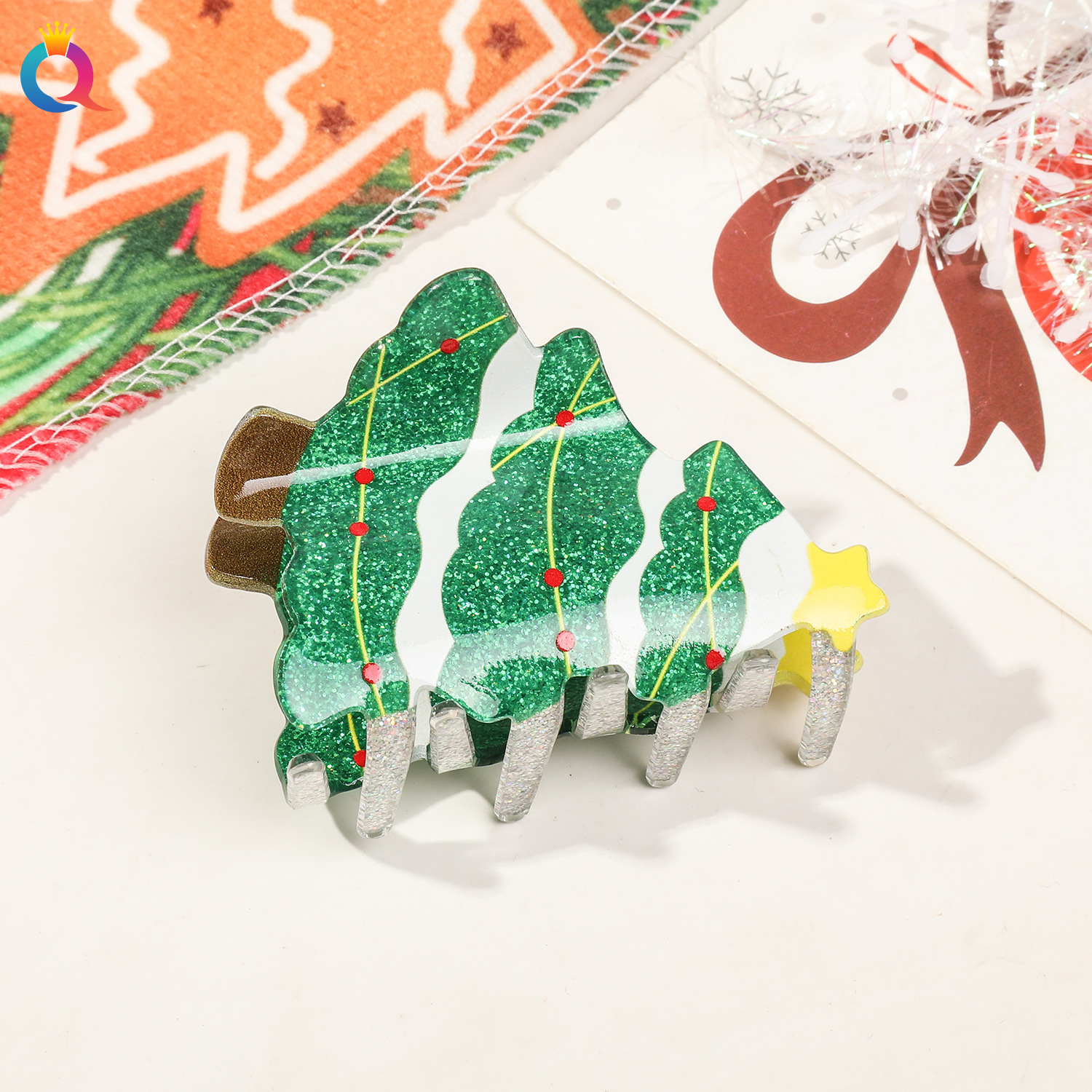 Christmas gift Odd reading cross border acrylic Christmas cartoon glitter hair clip disc hair clip senior sense shark clip hair accessories wholesale_voghion.com