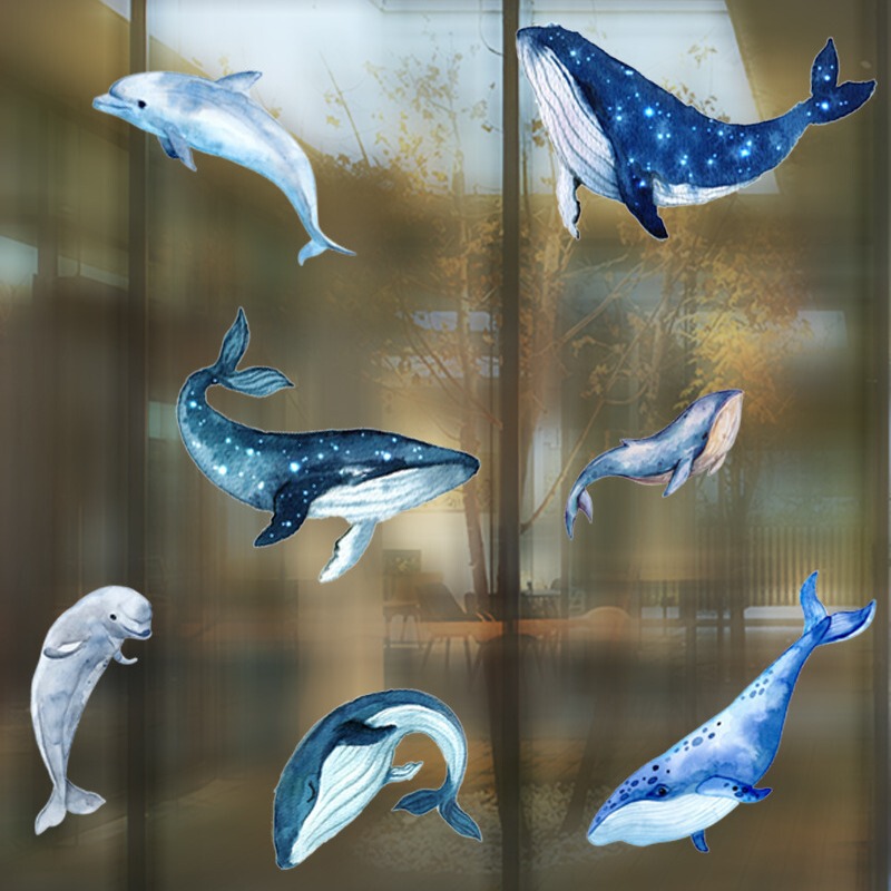 New submarine whale dolphin DIY self-adhesive wall stickers children's room bathroom Sea family Hall renovation wall stickers wholesale