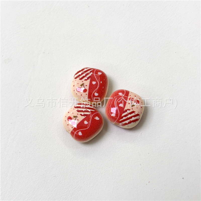 通孔亚克力星星小熊印花小馒头串珠笔配件手机链diy手工饰品材料|undefined