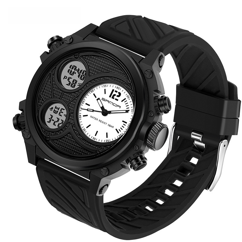 三达新款运动手表男学生户外夜光防水战术青少年双显电子表代发