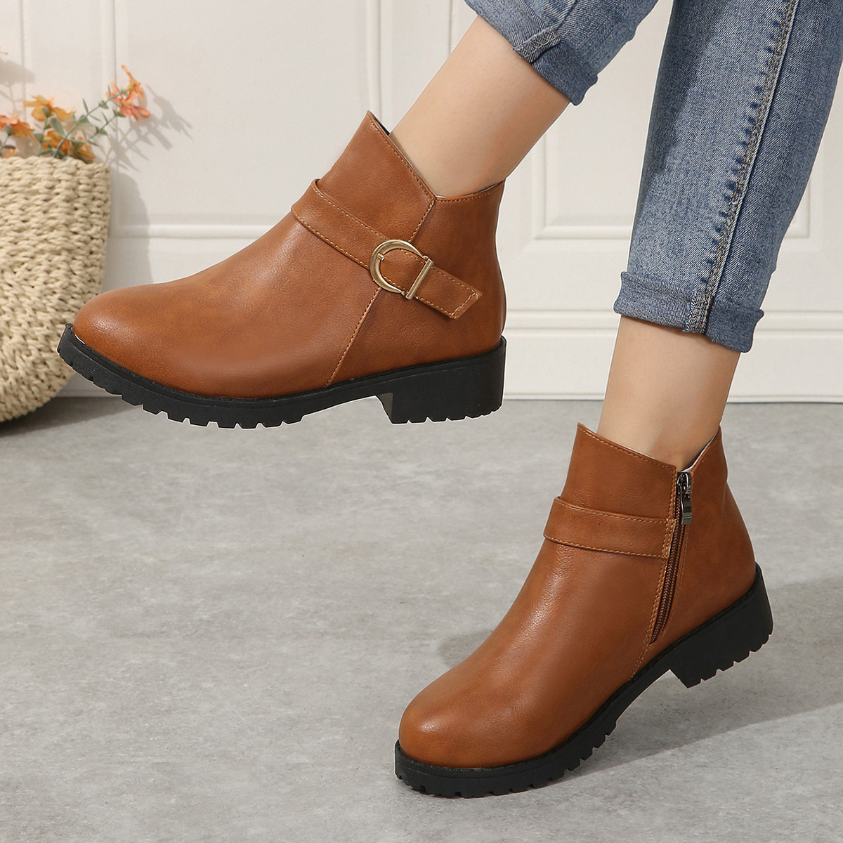 Women's Ankle Boots With Thick Heel And Side Zipper For Autumn_voghion.com