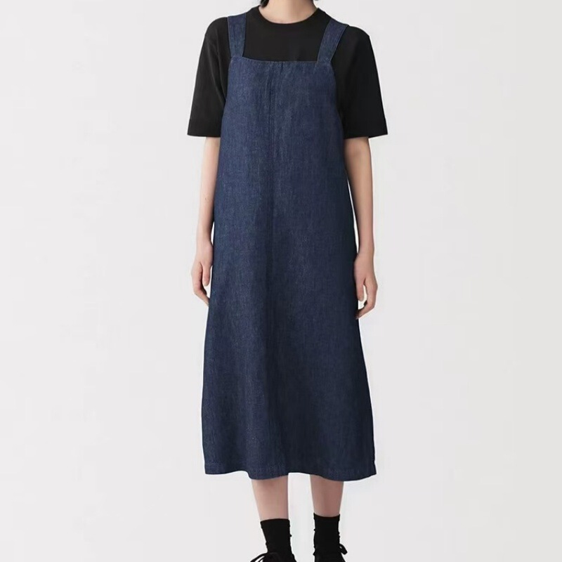 Cross-Border Japanese-Korean Style Vintage Loose-Fitting Mid-Length Slimming Suspender Apron Dress in Preppy Style Cross-Border Japanese-Korean Style Vintage Loose-Fitting Mid-Length Slimming Suspender Apron Dress in Preppy Style