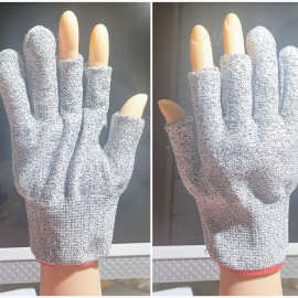 跨境新品5级HPPE防割手套露3指防切割级屠宰厨房针织手套玻璃建筑