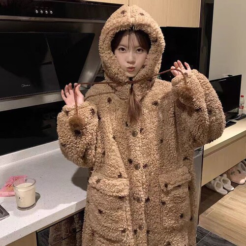 New autumn and winter coral velvet pajamas for women in winter plus velvet thick robe, robe, plush home wear set